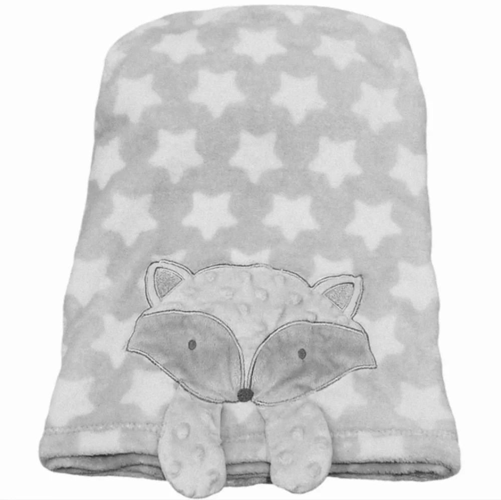 Baby Gear Cute and‎ Super Soft Gray Raccoon & White Stars Minky Baby Blanket